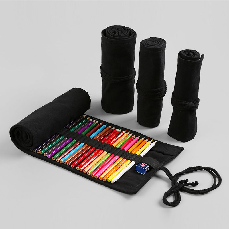 Stationery Supplier - 12/24/36/48/72Hole Black Cloth Pencil Case Stationery